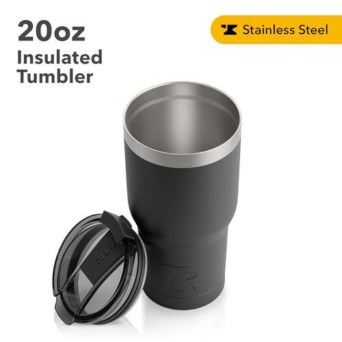 RTIC 20 oz Insulated Tumbler Stainless Steel Coffee Travel Mug with Lid, Spill Proof, Hot Beverage and Cold, Portable Thermal Cup for Car, Camping, Black - Image 3