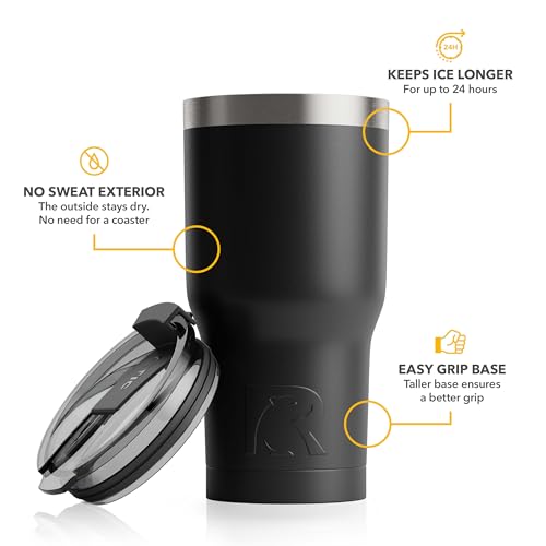 RTIC 20 oz Insulated Tumbler Stainless Steel Coffee Travel Mug with Lid, Spill Proof, Hot Beverage and Cold, Portable Thermal Cup for Car, Camping, Black - Image 5