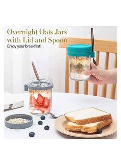 Overnight Oats Jars, Airtight Oatmeal Container with Lid & Spoon, 12 OZ  Fruit Salad Storage Container with Measurement Marks