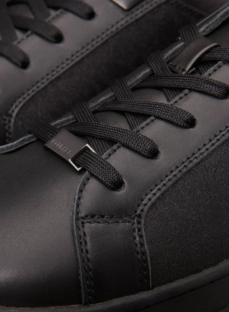Calvin Klein Black Mono Jacquard Leather Logo Trainers for Men | Best Price UAE