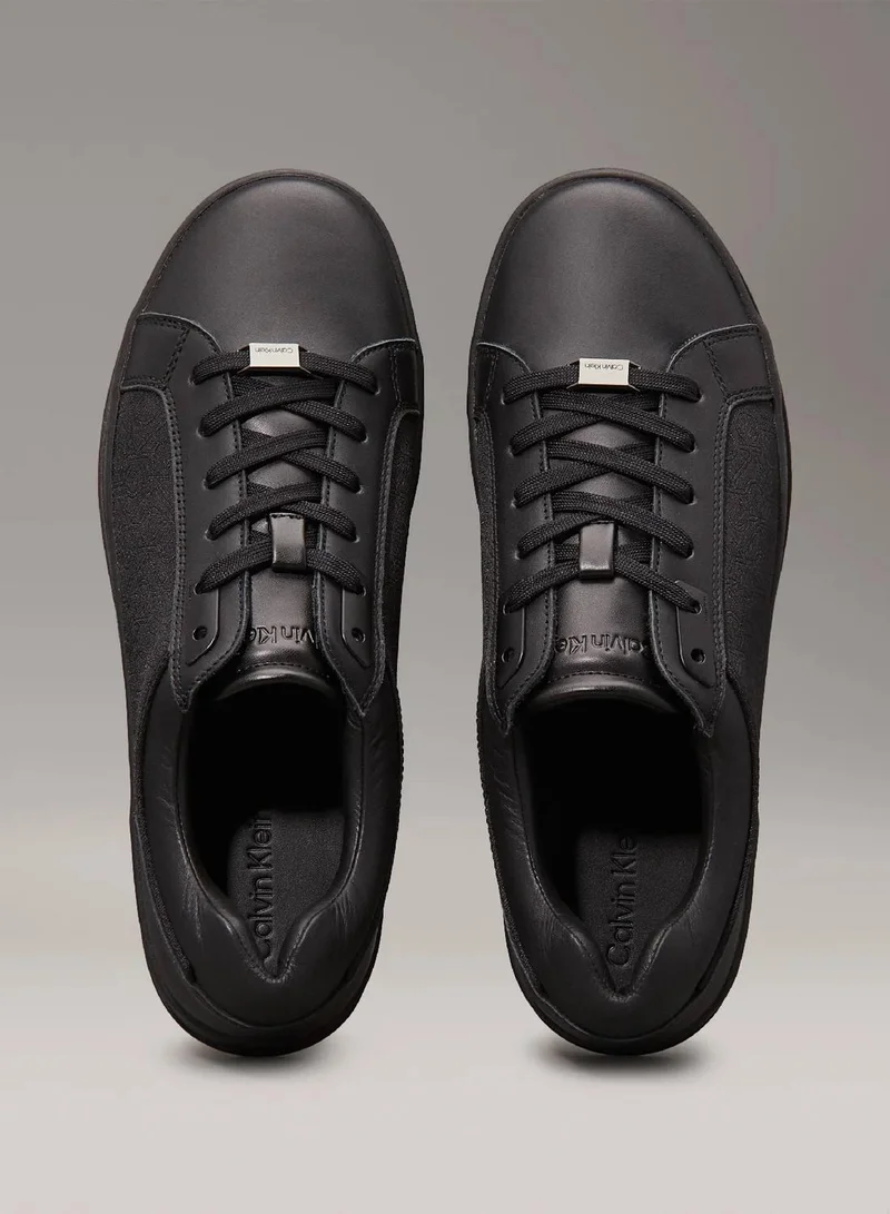 Calvin Klein Black Mono Jacquard Leather Logo Trainers for Men | Best Price UAE