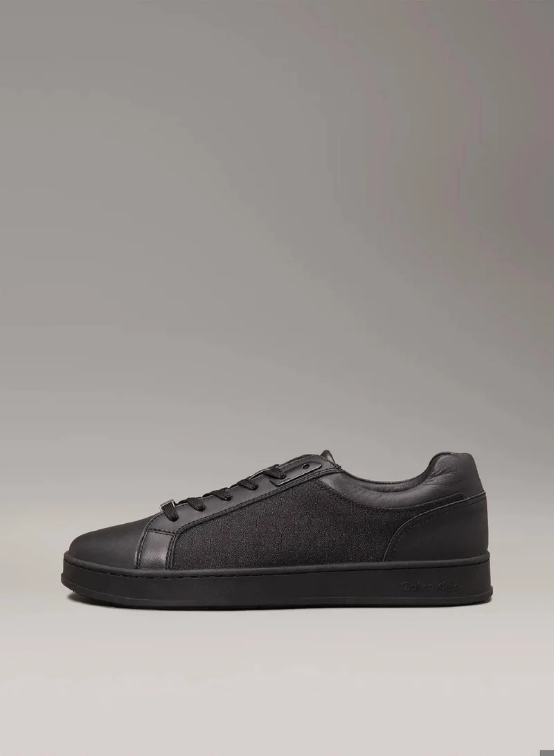 Calvin Klein Black Mono Jacquard Leather Logo Trainers for Men | Best Price UAE