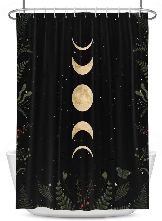Coxila Moon Shower Curtain Gothic Goth Celestial Witchy Spooky Dark Black Galaxy Star Space Whimsigoth Whimsical Hippie Trippy Cool Cute Moody Fun Bathroom 60 x 72 Inch Polyester Fabric 12 Pack Hooks - Image 5