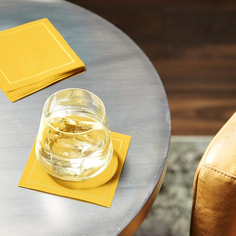 FIVE STAR NAPKINS Five Star Cocktail Napkins, 50 Luxury Cotton Disposable Cocktail Party Napkins, 4.5" x 4.5" for Home Bars, Game Nights, Beverages, Birthdays, Weddings & Holidays, Citron - Image 5