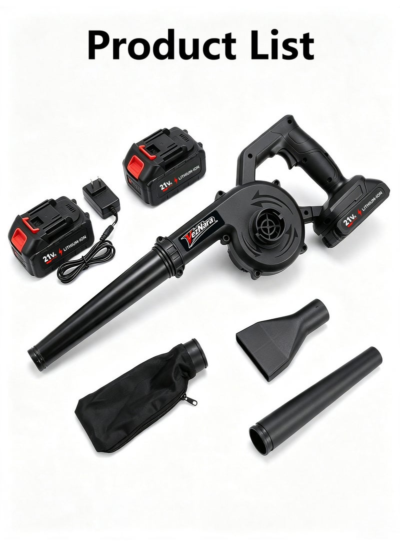 VezNara 21V Cordless Air Blower & Vacuum, 250W Brushless Motor, 18000 RPM, 14m/s Powerful Airflow, 2 Batteries with Dust Bag & Nozzles - Image 5