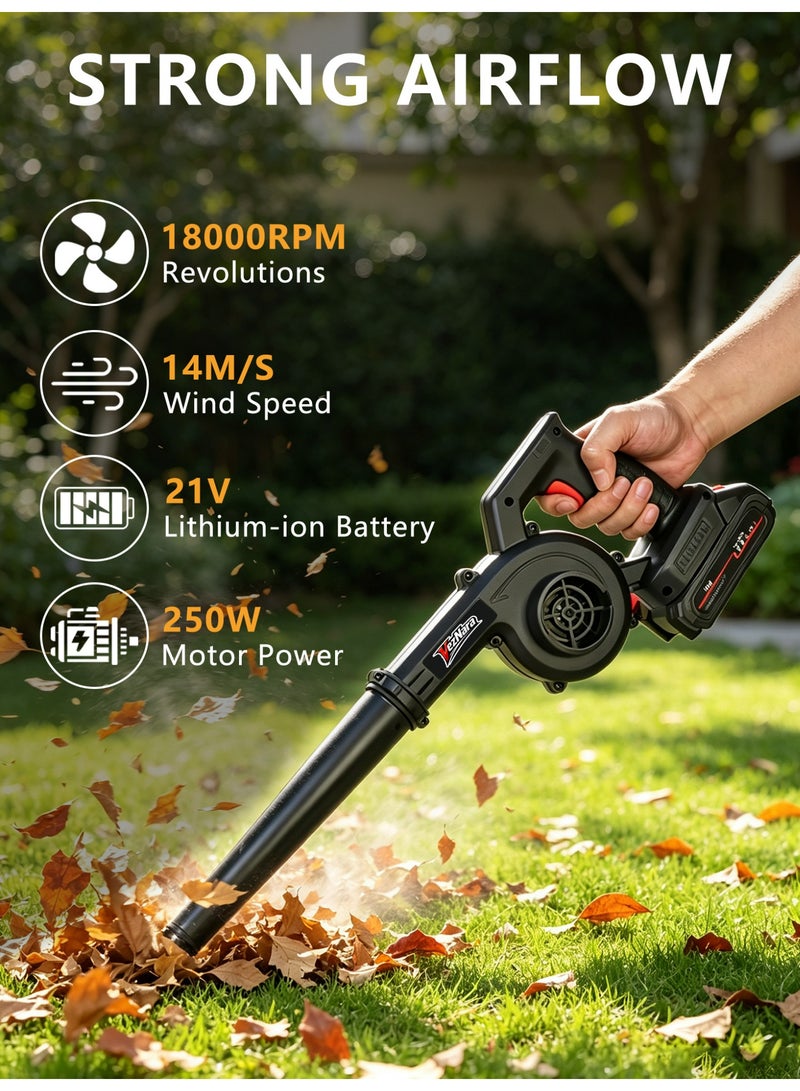 VezNara 21V Cordless Air Blower & Vacuum, 250W Brushless Motor, 18000 RPM, 14m/s Powerful Airflow, 2 Batteries with Dust Bag & Nozzles - Image 4