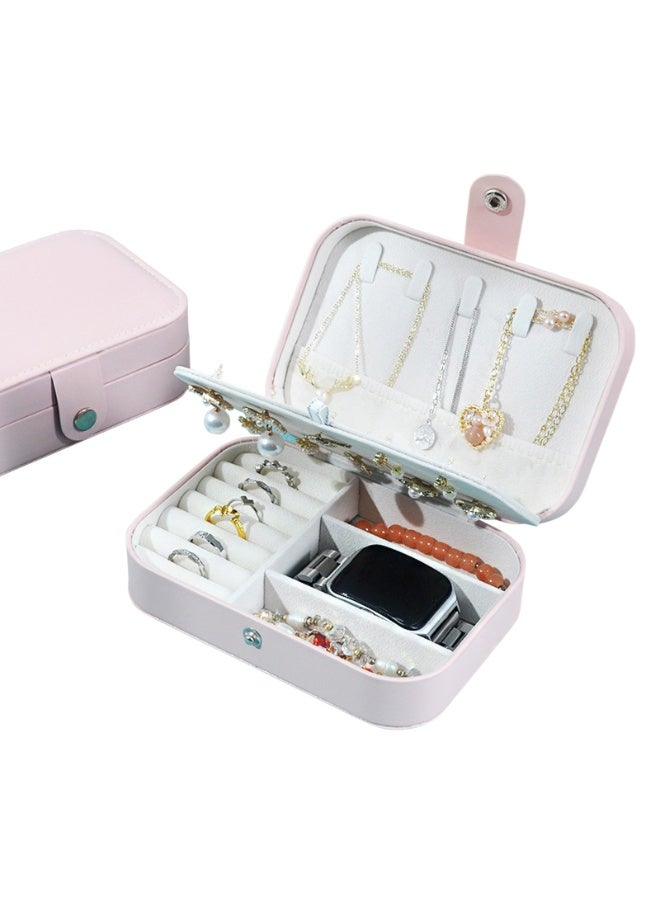 Large capacity jewelry box storage box Anti-oxidation necklace earrings ring storage PU leather jewelry storage box(Pink)  - Image 3