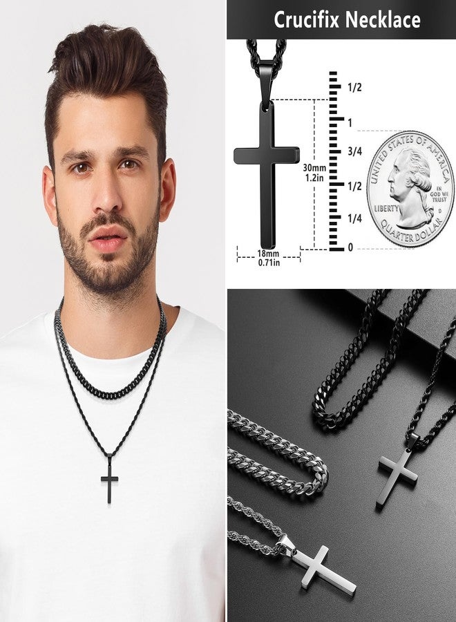 Romass 4Pcs Cross Necklace for Men,Stainless Steel Chains for Men Layered Necklaces Silver Gold Black Pendant Jewelry Box Gifts 18-24 Inches, Medium, Stainless Steel, No Gemstone - Image 5