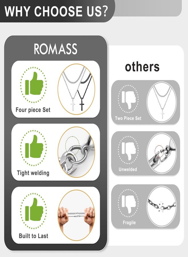 Romass 4Pcs Cross Necklace for Men,Stainless Steel Chains for Men Layered Necklaces Silver Gold Black Pendant Jewelry Box Gifts 18-24 Inches, Medium, Stainless Steel, No Gemstone - Image 4
