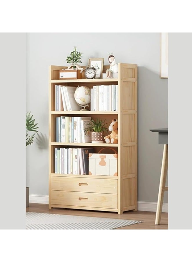 LINGWEI Bamboo Bookshelf with Storage Drawers 4 Tier Shelving Unit for Home office Living room Bedroom 140cm x 70cm x 29cm  - Image 1