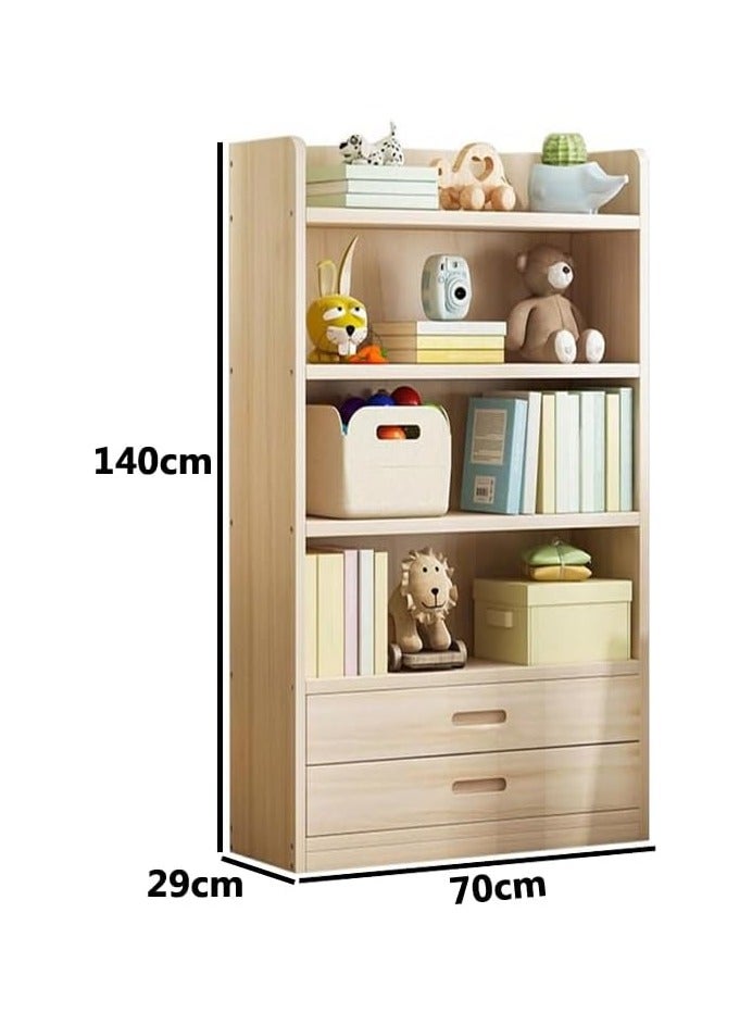 LINGWEI Bamboo Bookshelf with Storage Drawers 4 Tier Shelving Unit for Home office Living room Bedroom 140cm x 70cm x 29cm  - Image 4