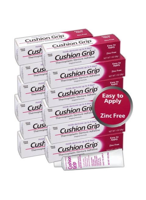 Cushion Grip Thermoplastic Denture Adhesive, 1 oz - Get a Snug, Secure Fit for Upper and Lower Dentures and Partials | Non-Glue Adhesive, Acts Like a Soft Reline (Pack of 12)