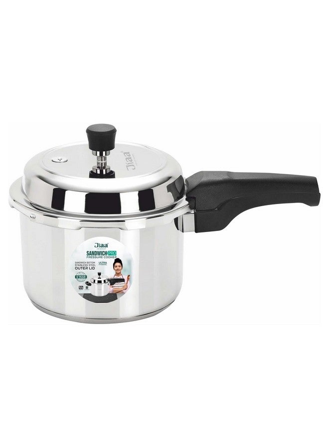 JIAA make life beautiful JIAA SANDWICHPRO Stainless Steel Pressure Cooker 1.5L - Induction & Gas Compatible - Outer Lid with Deep Design to Prevent Spills - Ideal for 1-2 People - ISI Certified - 5-Year Warranty - Silver - Image 1