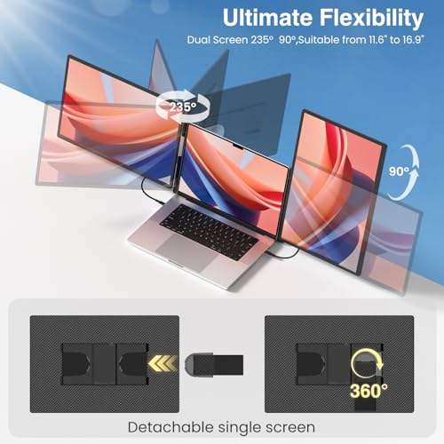 FLYTOCCA 16" Laptop Screen Extender, Updated 1200P FHD Portable Monitor with 16:10 Aspect Ratio Screen, Rotation Detachable Screen, Laptop Monitor Extender Compatible with Windows, Mac, Chrome - Image 4