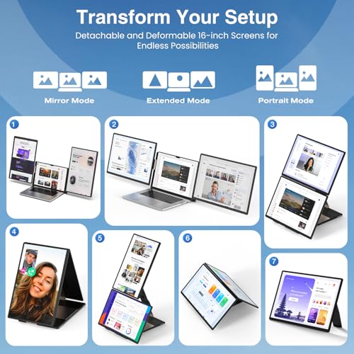 FLYTOCCA 16" Laptop Screen Extender, Updated 1200P FHD Portable Monitor with 16:10 Aspect Ratio Screen, Rotation Detachable Screen, Laptop Monitor Extender Compatible with Windows, Mac, Chrome - Image 3