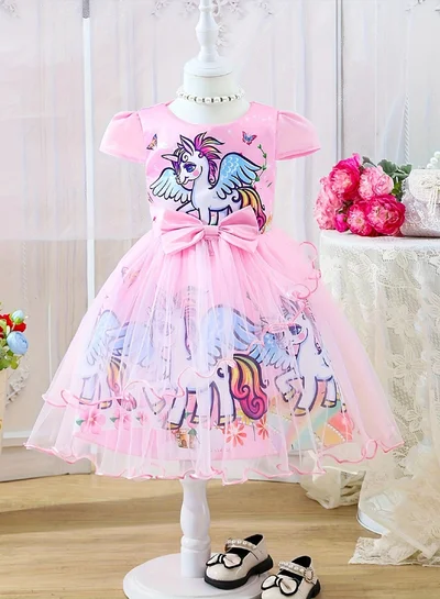 Take Two Take Two Graphic Print Puff Sleeve Bow Detail Knee Length Dress