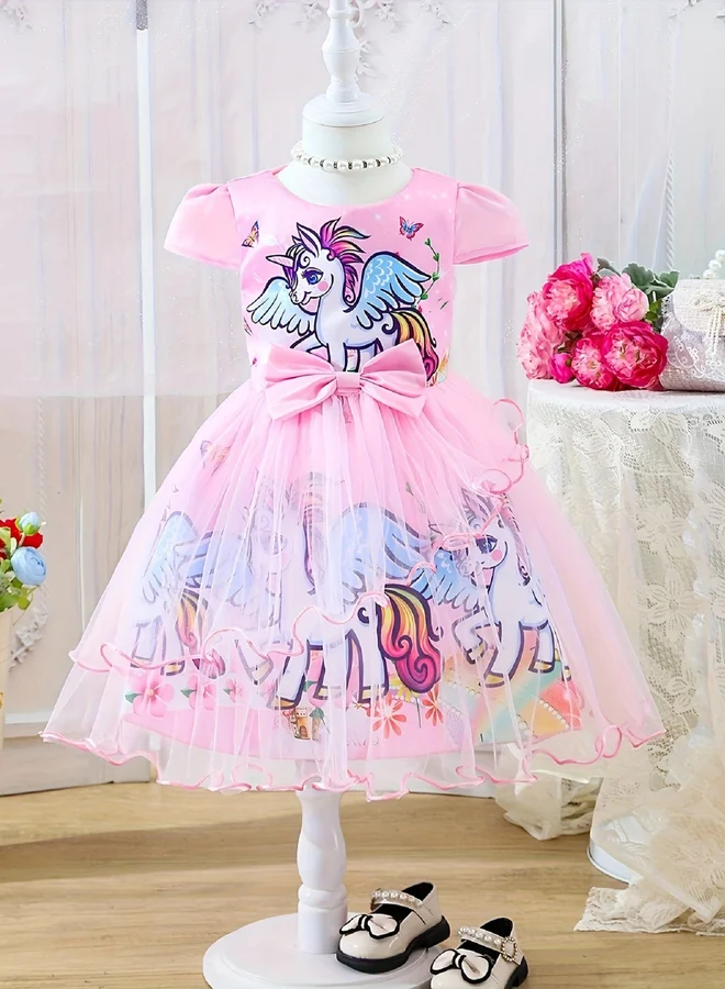 Take Two Take Two Graphic Print Puff Sleeve Bow Detail Knee Length Dress