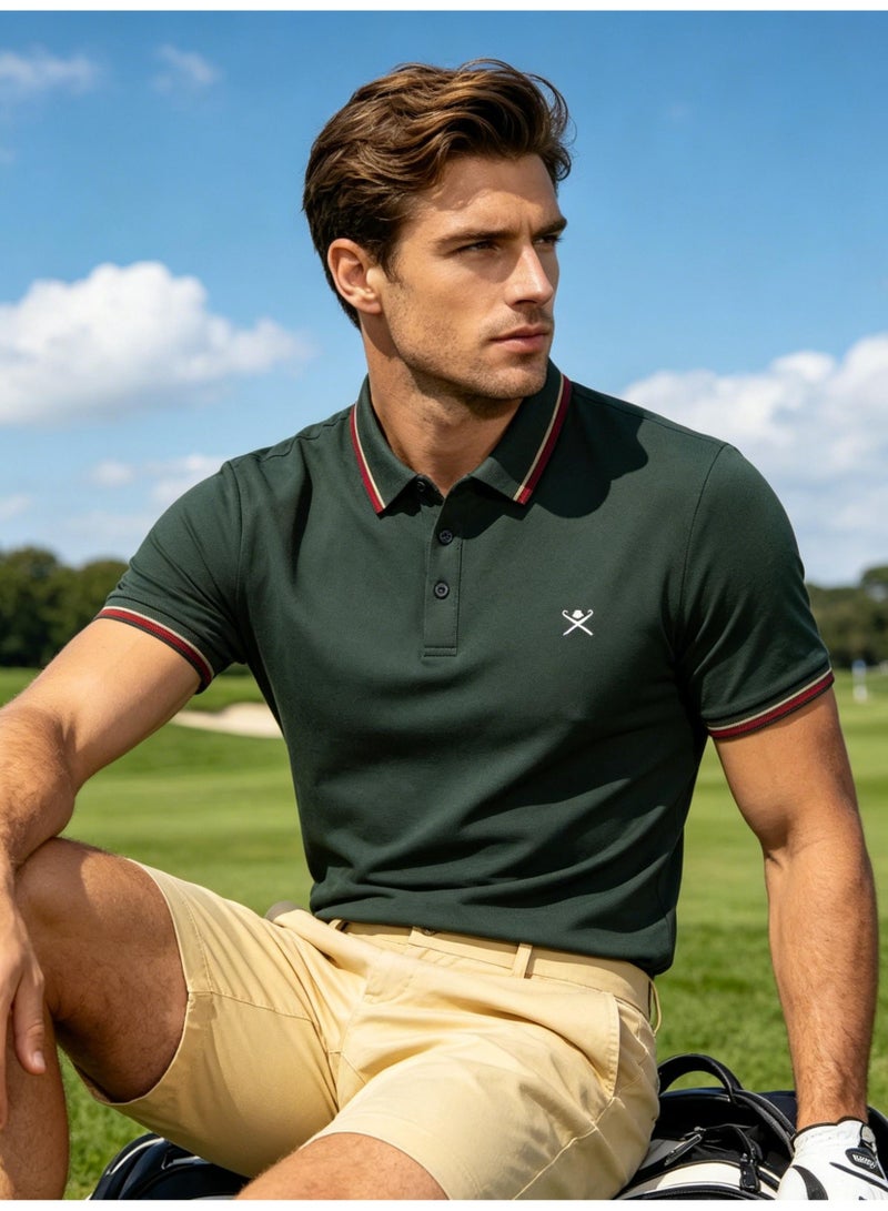 Hackett London Unisex striped collar golf Polo shirt breathable quick-drying simple LOGO printed short-sleeved sports casual shirt. - Image 1