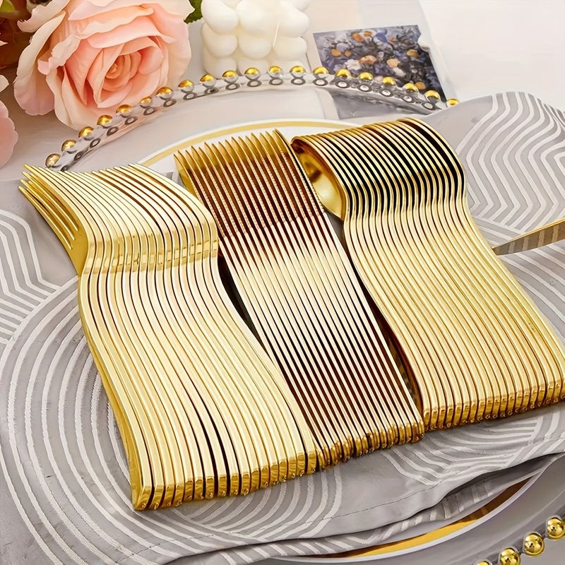 10 30 Pcs Golden Plastic Silverware Set Disposable Knife Fork Spoon Tableware For Party Birthday Wedding Picnic - Image 1