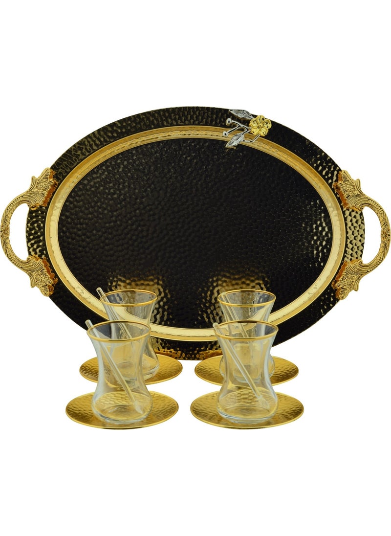 Hit Dükkan 13 Piece Tea Set with Gold Color Coated Tattoo Motif on Zamak  - Image 3