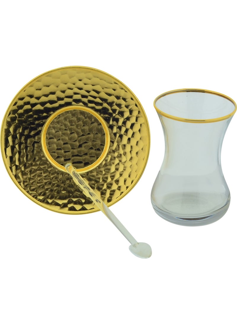 Hit Dükkan 13 Piece Tea Set with Gold Color Coated Tattoo Motif on Zamak  - Image 2