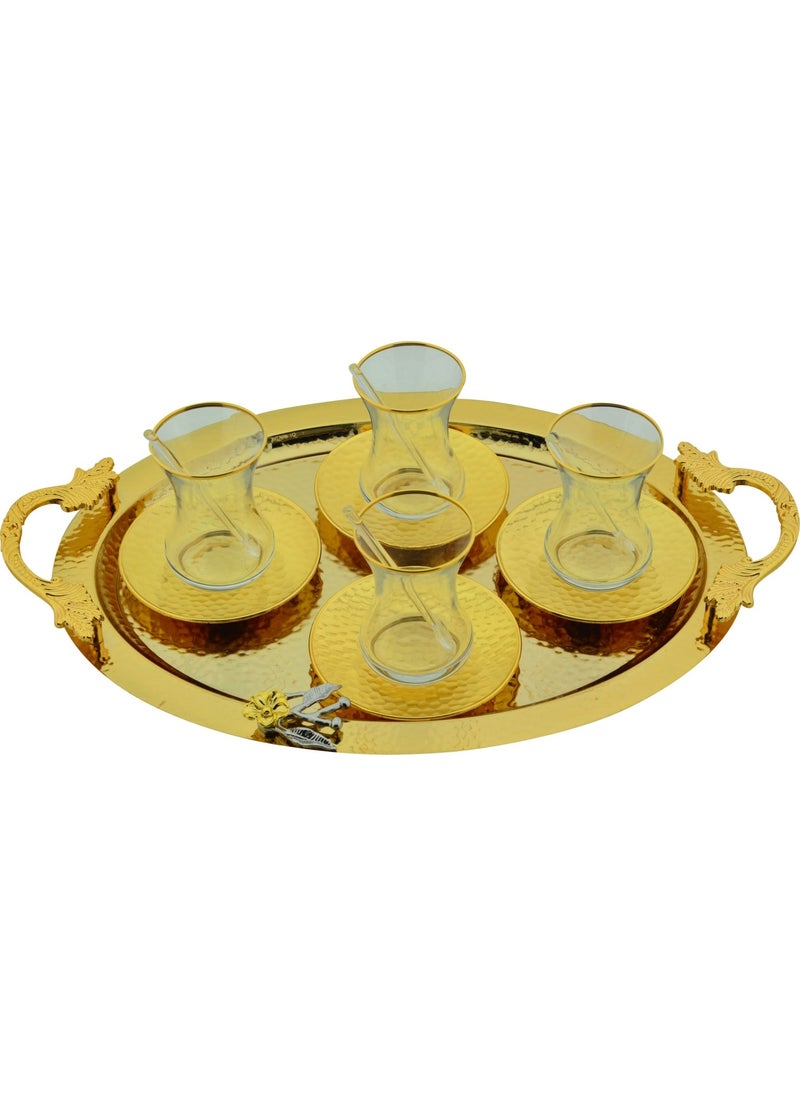 Hit Dükkan 13 Piece Tea Set with Gold Color Coated Tattoo Motif on Zamak  - Image 1