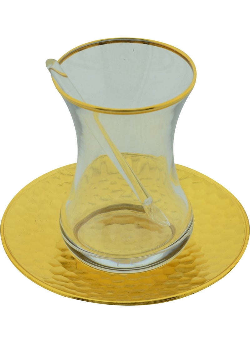 Hit Dükkan 13 Piece Tea Set with Gold Color Coated Tattoo Motif on Zamak  - Image 4