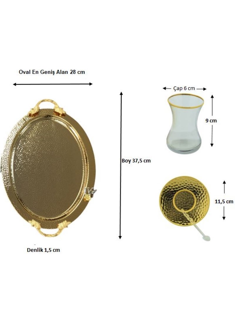 Hit Dükkan 13 Piece Tea Set with Gold Color Coated Tattoo Motif on Zamak  - Image 5