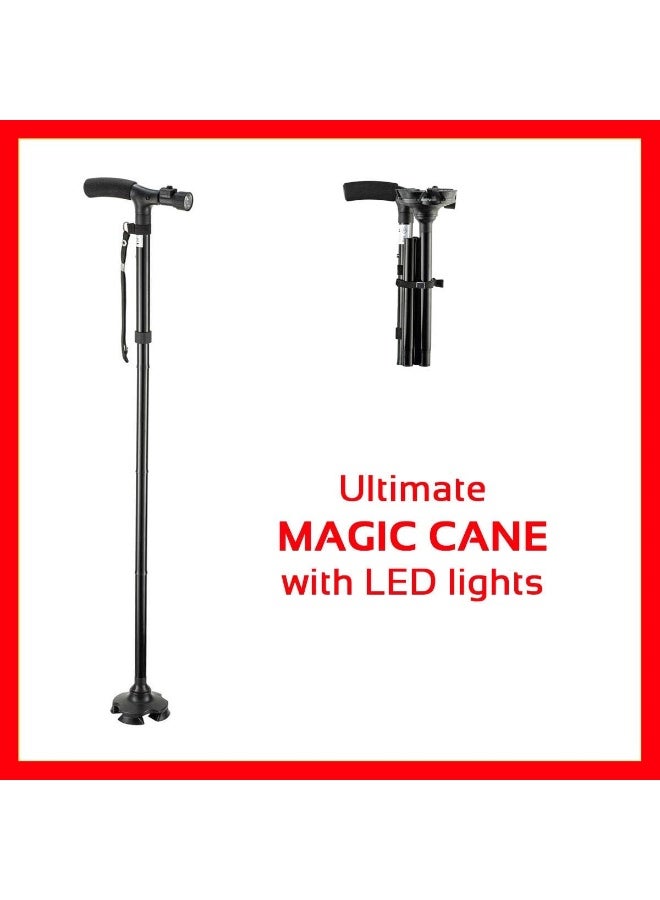 Magic Cane - Smart Easy Walking Stick Adjustable - Lightweight Aluminum Folding Walking Cane, ULTIMATE MAGIC CANE Adjustable Folding & Extendable Walking Stick + LED Lights - Image 2