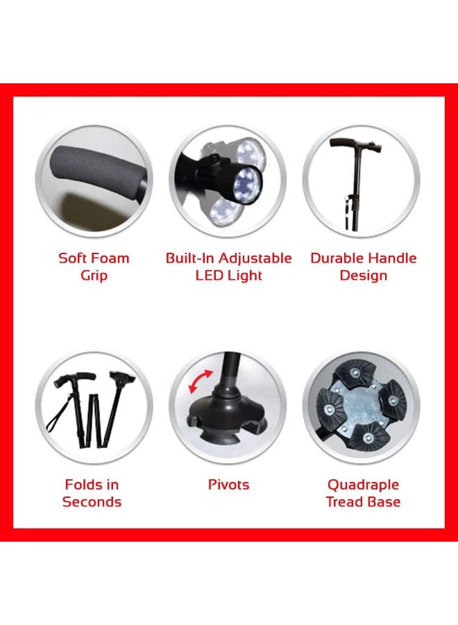 Magic Cane - Smart Easy Walking Stick Adjustable - Lightweight Aluminum Folding Walking Cane, ULTIMATE MAGIC CANE Adjustable Folding & Extendable Walking Stick + LED Lights - Image 4