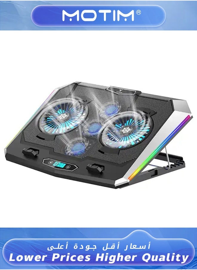 Motim Laptop Cooling Pad LED Cooler for 10-15.6 inch Laptop Laptop Fan Cooling Pad with 5 Quiet Fans and LCD Screen 7 Heights Adjustment Laptop Cooler Standand 2 Port  - Image 1