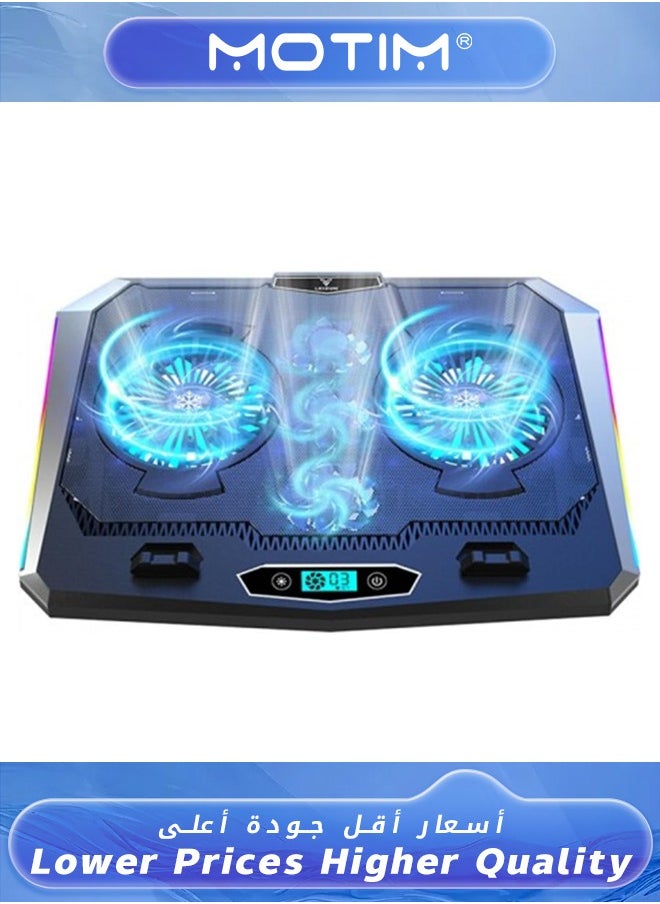 Motim Laptop Cooling Pad LED Cooler for 10-15.6 inch Laptop Laptop Fan Cooling Pad with 5 Quiet Fans and LCD Screen 7 Heights Adjustment Laptop Cooler Standand 2 Port  - Image 2