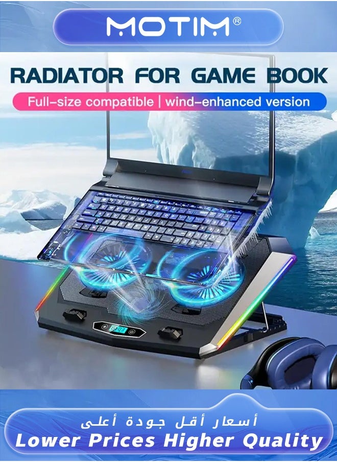 Motim Laptop Cooling Pad LED Cooler for 10-15.6 inch Laptop Laptop Fan Cooling Pad with 5 Quiet Fans and LCD Screen 7 Heights Adjustment Laptop Cooler Standand 2 Port  - Image 3