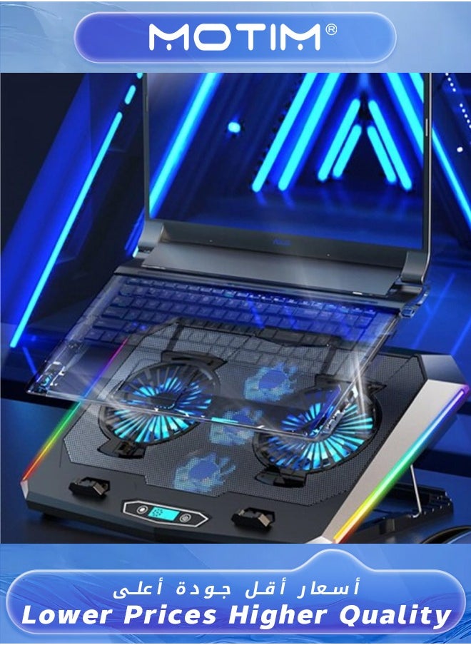 Motim Laptop Cooling Pad LED Cooler for 10-15.6 inch Laptop Laptop Fan Cooling Pad with 5 Quiet Fans and LCD Screen 7 Heights Adjustment Laptop Cooler Standand 2 Port  - Image 5