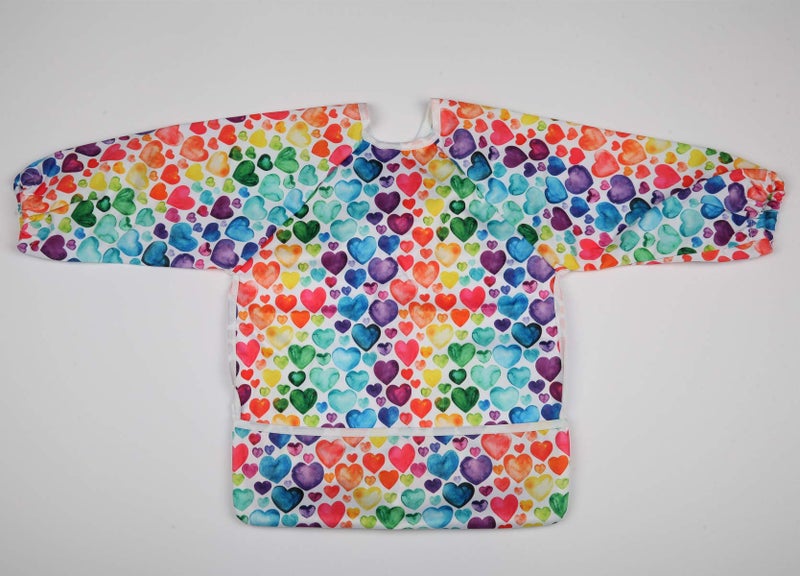 Sigzagor Baby Bib Sleeved Shirt With Pocket 1-3 Years Old Toddler (Multicolor Hearts) - Image 2