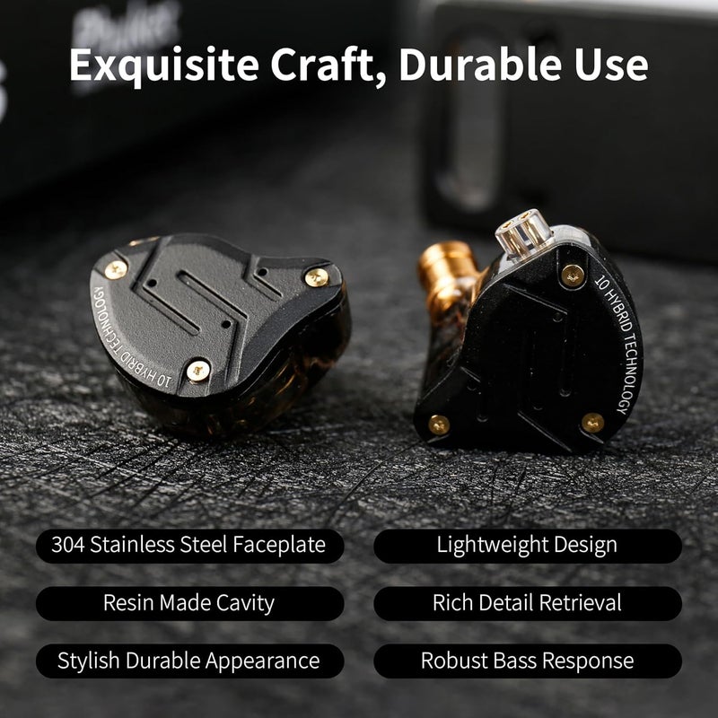 Kinboofi KZ ZS10 Pro 4BA 1DD IEM، مراقبات داخل الأذن متعددة المشغلات عالية الدقة، سماعات ألعاب مع كابل قابل للفصل 2Pin 0.75mm 3.5MM للمغني وعازف الجيتار والدرامز (أسود بدون ميكروفون) - Image 4