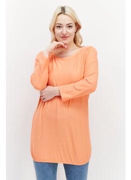 Zero Women Round Neck Long Sleeve Textured Top, Dark Peach  - Image 1