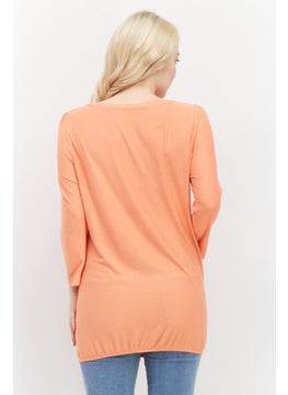 Zero Women Round Neck Long Sleeve Textured Top, Dark Peach  - Image 3