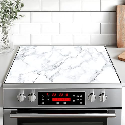 BVBOX Stove Top Cover for Home Decoration Kitchen Pad Washable Cooktop Covers Countertop Stove Protector Mat for Home Kitchen Cooktops (white, 28"x20") - Image 1