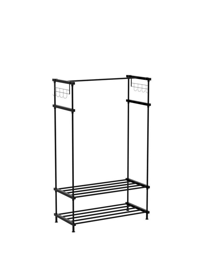 ADA ADA® Premium Heavy Duty Multifunctional Drizzle Metal Clothe Rail | High Density Garment Rack with 8 Hooks and 2 Lower Shelves - Black (84 x 30 x 140cm)  - Image 4