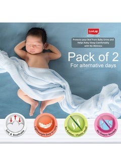 Luvlap Instadry Anti-Piling Fleece Extra Absorbent Quick Dry Sheet For Baby, Baby Bed Protector, Waterproof Baby Sheet, Small Size 50X70Cm, Pack Of 2, Sky Blue & Navy Blue  - Image 2
