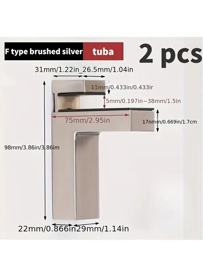 Large Brushed Zinc Alloy F Shaped Glass Shelf Brackets Adjustable Multi Functional Pair - Image 1