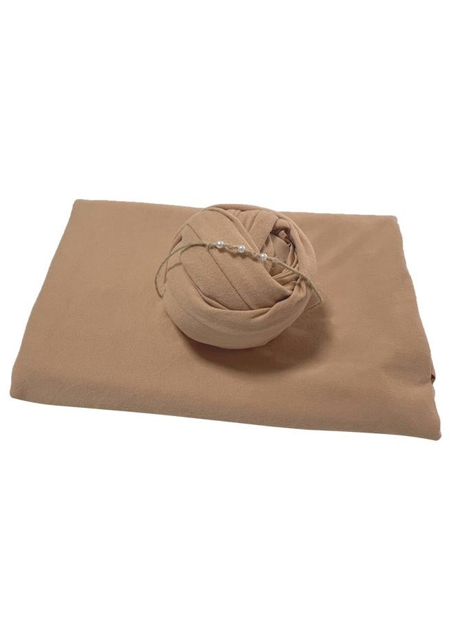 3Pcs Newborn Photography Props Baby Photoshoots Photo Posing Wraps Backdrops with Headband Stretch (Wrap + Backdrop + Headband, Light Coffee)  - Image 4