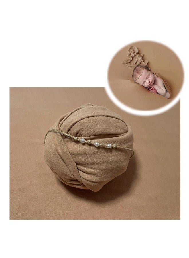 3Pcs Newborn Photography Props Baby Photoshoots Photo Posing Wraps Backdrops with Headband Stretch (Wrap + Backdrop + Headband, Light Coffee)  - Image 3