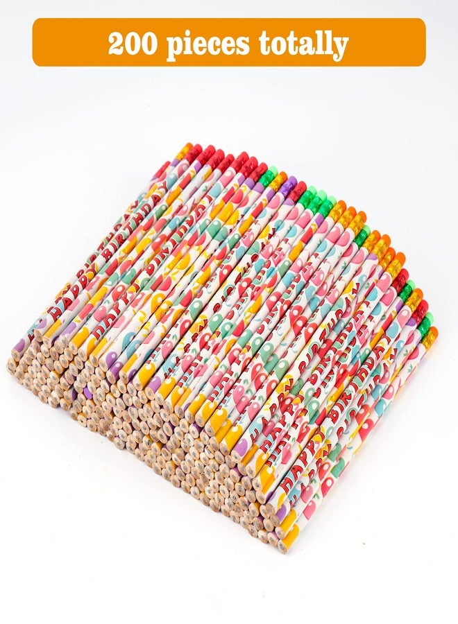 Kolewo4ever 200Pcs Happy Birthday Pencils - Bright Wooden Pencils with Top Erasers for Kids & Adults - Party Favors & School Supplies - Image 2