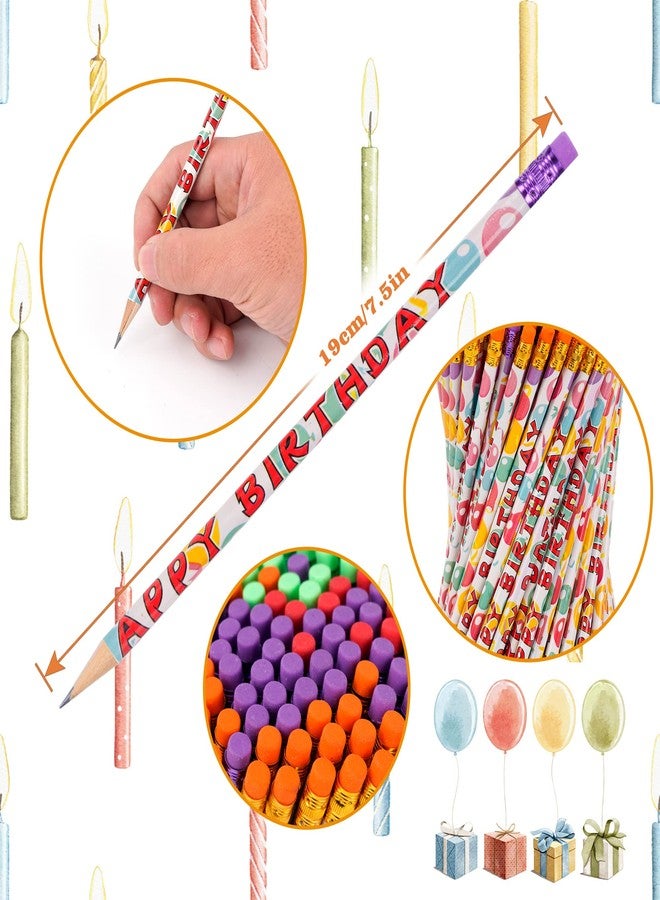 Kolewo4ever 200Pcs Happy Birthday Pencils - Bright Wooden Pencils with Top Erasers for Kids & Adults - Party Favors & School Supplies - Image 3