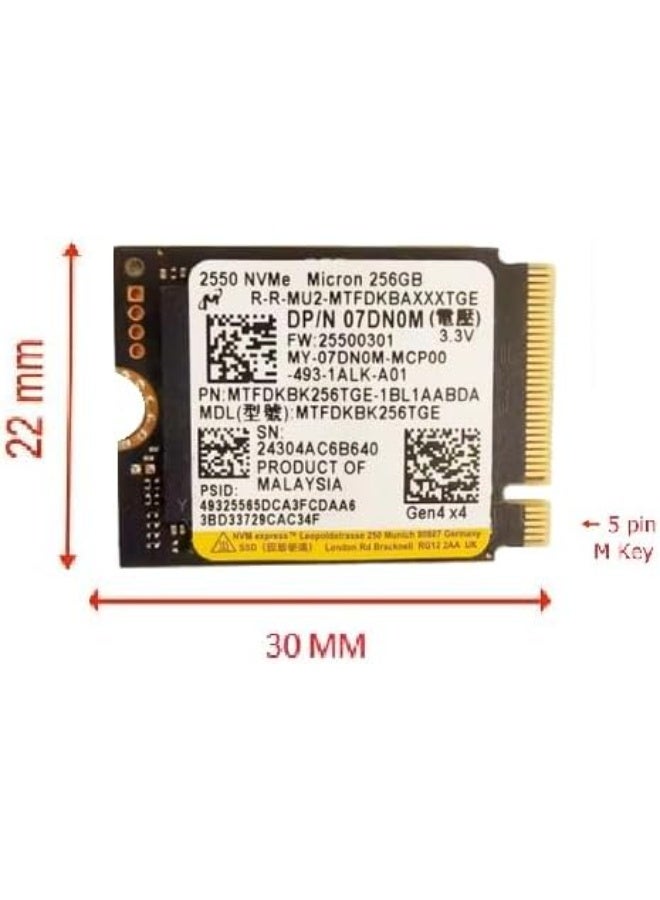 محرك أقراص ذو حالة صلبة داخلي ميكرون 256 جيجابايت M.2 PCI-e GEN4 NVME SSD بعامل شكل 30 مم 2230 مفتاح M لجهاز ستيم ديك - Image 2