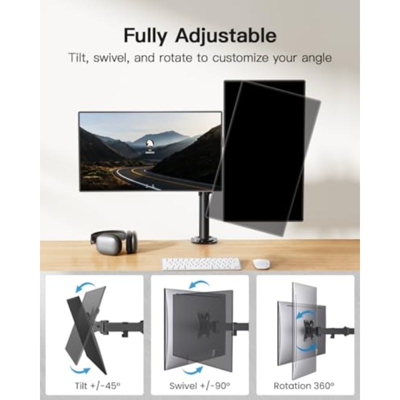 Dual Monitor Mount for 2 Monitors up to 32 inches Heavy Duty Dual Monitor Stand Holds up to 22 lbs Dual Monitor Arm with Height Adjustable Tilt Swive Rotate VESA Hole 75mm or 100mm - Image 3