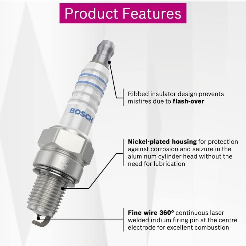 BOSCH مجموعة شمعات الإشعال من بوش 4_0242236810 - النوع FR7DE | متوافقة مع ماروتي سوزوكي إيكو/فيرسا/بالينو - الطرازات القديمة - Image 4