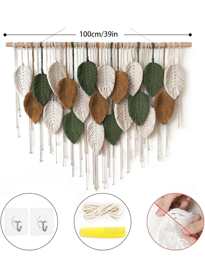 JOGAMS Large Wall Hanging Tapestry Boho Macrame Woven Handmade Tassel Leaf Tapestry Bohemian Wall Art Decor for Bedroom Living Room Gallery Background - Image 3